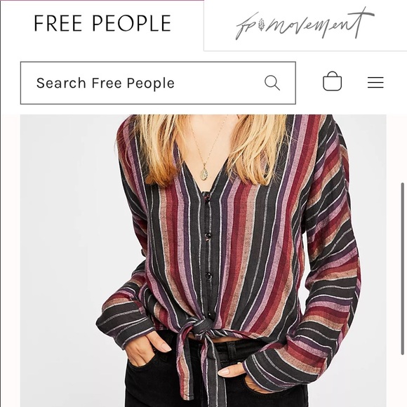 RAILS Striped Linen Blend Tie Front Blouse Top - Picture 3 of 9